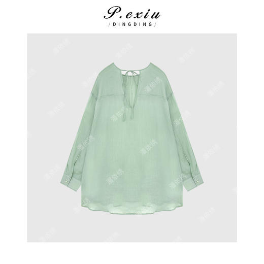 100%苎麻松弛慵懒感百搭圆领长袖衬衫 W-63723 商品图3