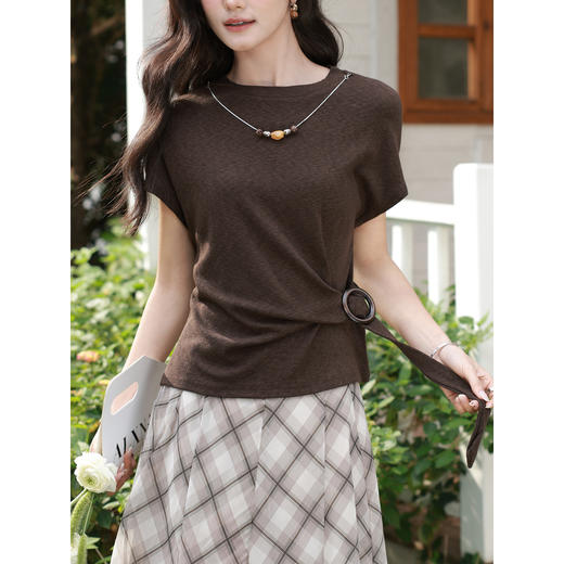 鹿向南【0330/20:00新品前一小时7折限量100件】咖色T恤 商品图2