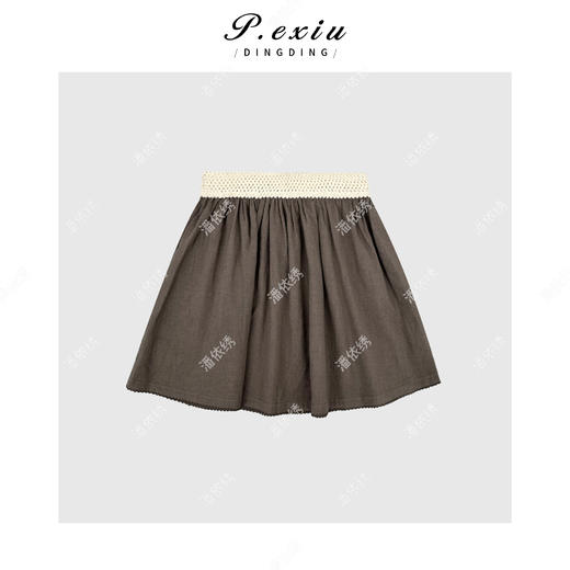 03-5潘依绣丁丁宠粉法式撞色拼接曲牙花边半身裙Q6581 商品图1