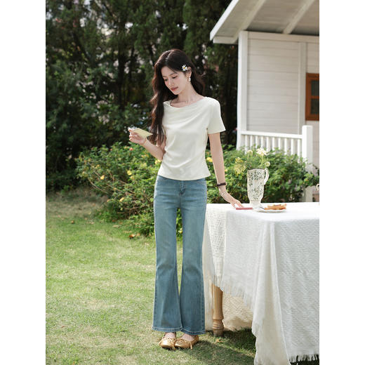 鹿向南【0331/20:00新品前1小时7折限量100件】简约杏色设计感T恤 商品图4