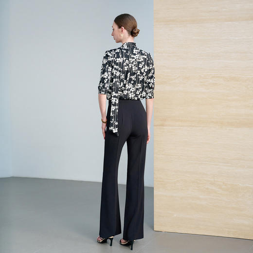 IWY/职场穿搭黑色碎花系带长袖衬衫女高级感时尚穿搭上衣工作服6B02+P2357 商品图4