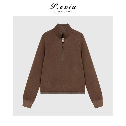 03-5潘依绣丁丁宠粉百搭松弛肌理感包边加厚立领半拉链长袖上衣Q46995 商品图0