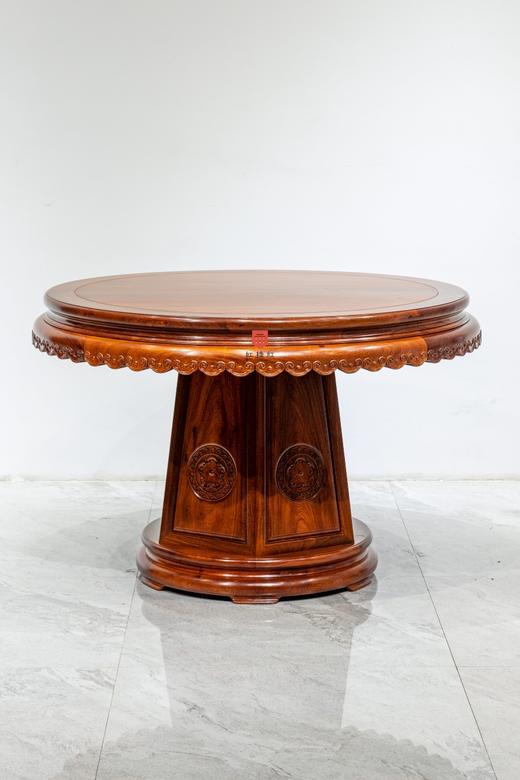 红桥红  家具严选  缅甸花梨(大果紫檀）  【118 雕花牙边六角底座 圆餐桌 七件套】 商品图3