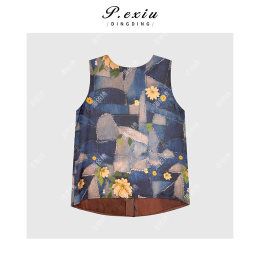 03-5潘依绣丁丁宠粉100%人丝复古气质双面穿无袖圆领马甲 W-63239 商品图1