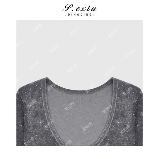 04-1潘依绣丁丁宠粉法式气质丝绒烫钻修身显瘦喇叭袖T恤Q36147 商品图2