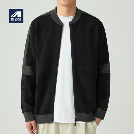 墨麦客仿羊羔绒开衫外套男士秋季新款棒球领休闲撞色上衣男。 商品图0