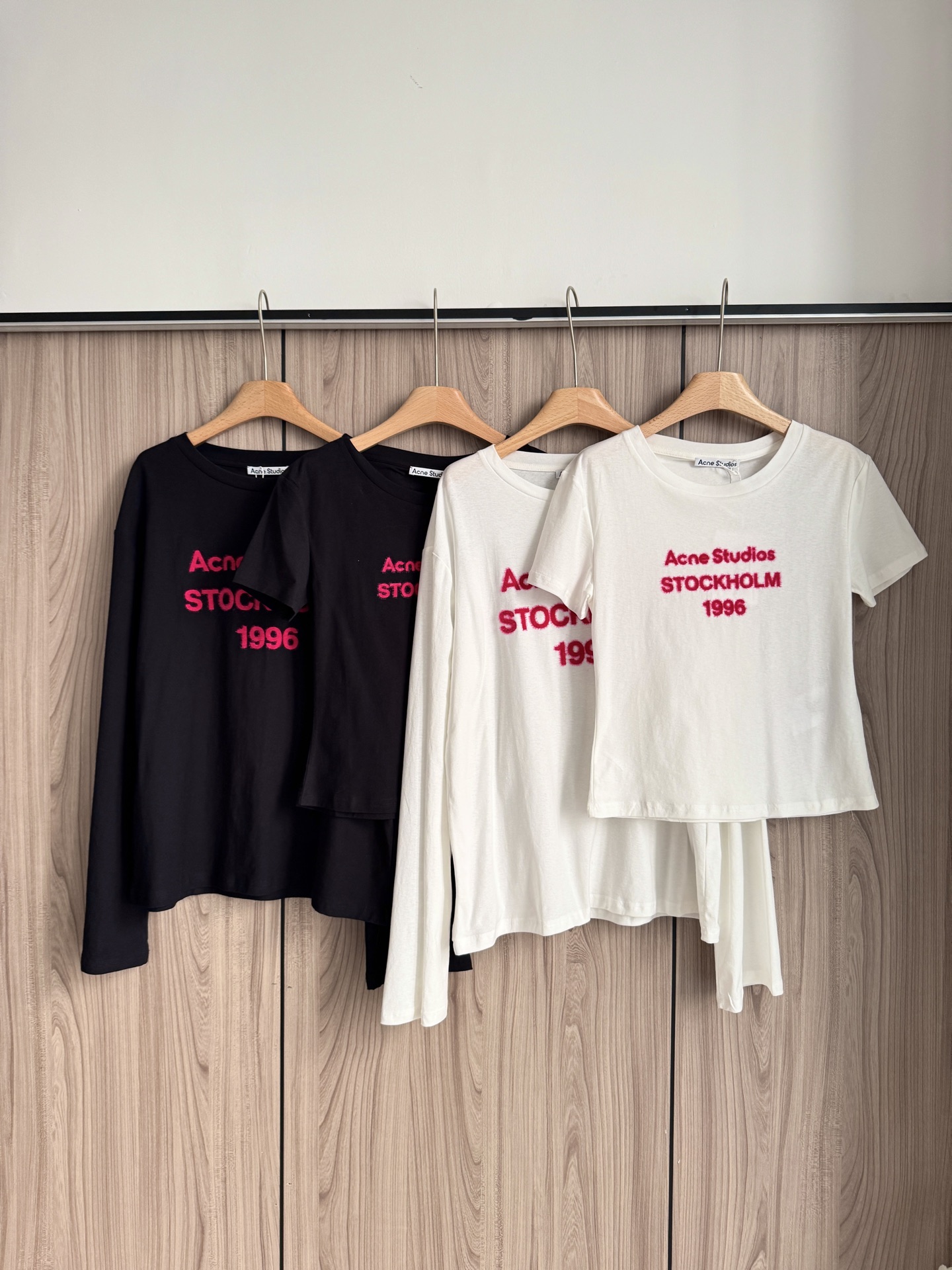 ACNE 1996系列火龙果植绒字母长袖 短袖T恤