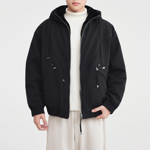 墨麦客男装仿水貂连帽外套男2025冬新款拉链口袋加厚夹克男81560 商品图2