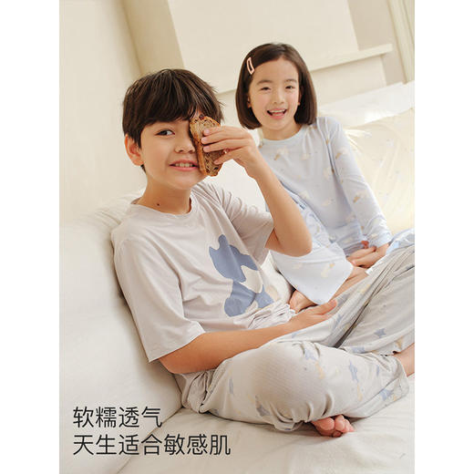 【E】likeuu儿童睡衣男女大童秋衣秋裤a类春夏青少年莫代尔家居服（短袖长袖长裤套装）LC8161031，LC8161021 商品图3