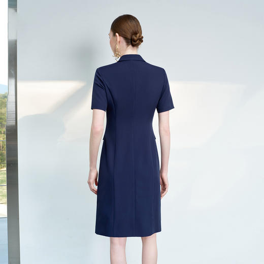 IWY/藏青色西装连衣裙女夏季短袖双排扣职业装通勤高级感中长裙6Q10 商品图4