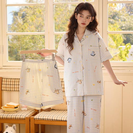 2026新款夏季纯棉短袖三件套装 可外穿少女家居服睡衣 商品图12