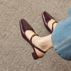 阿么手工女鞋夏季方头粗跟一字带百搭凉鞋外穿复古玛丽珍鞋4.5CM 商品缩略图3