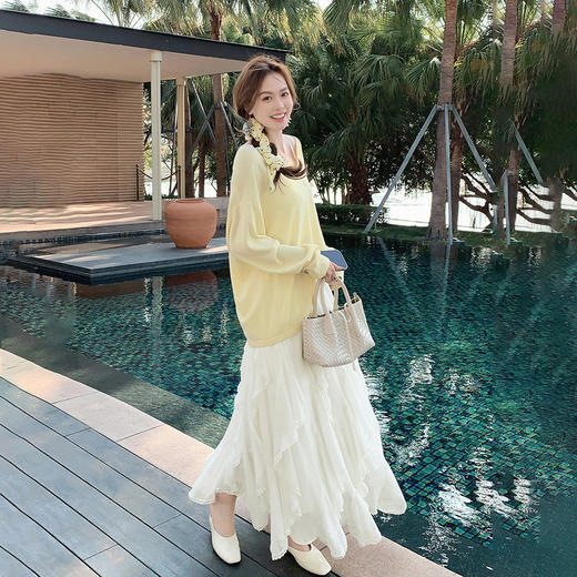 3~5天发货！灵动生风‼️【特妮娜 荷叶蕾丝花边长裙】显高显瘦 垂感遮肉 网纱面料 柔软舒适 遮假胯 遮腿粗 22裁片拼接 商品图2