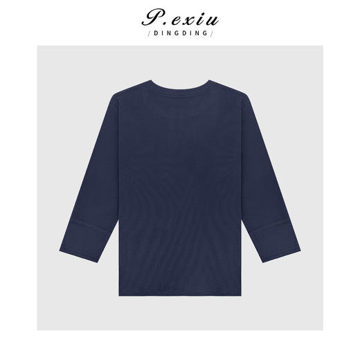 03-5潘依绣丁丁宠粉舒适修身半系扣正肩圆领七分袖T恤Q35460 商品图1