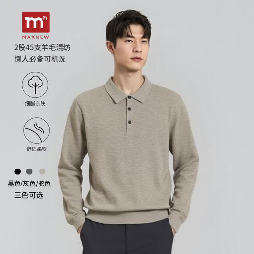 【门店同款】男士春季翻领羊毛混纺休闲百搭polo衫 商品图0