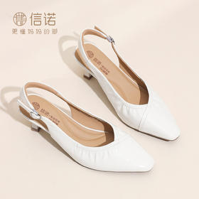 优雅风尖头后空凉鞋女中跟百搭气质时装鞋白色细跟单鞋X6L134-87