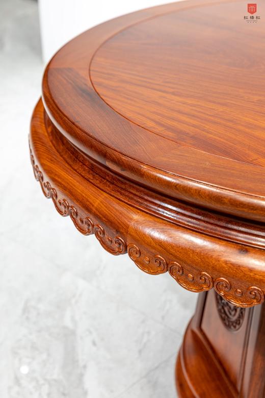 红桥红  家具严选  缅甸花梨(大果紫檀）  【118 雕花牙边六角底座 圆餐桌 七件套】 商品图4