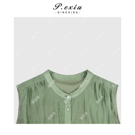 03-5潘依绣丁丁宠粉天丝麻料简约气质宽松无袖圆领衬衫 W-63238 商品图2