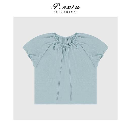 03-5潘依绣丁丁宠粉法式温柔俏皮系绳泡泡袖衬衫Q6842 商品图0