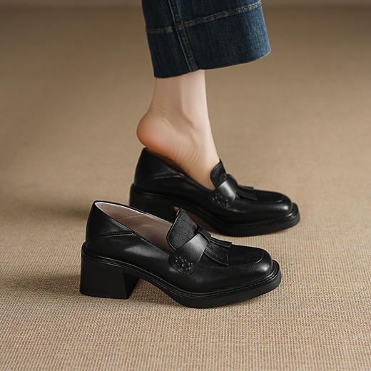 阿么手工女鞋2026新款高跟乐福鞋女款通勤软底复古百搭小皮鞋6CM 商品图3