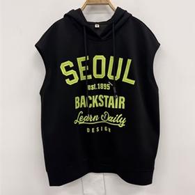 NC连帽抽绳印字母无袖T恤60320（黑）夏季162011770321