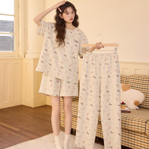 2026新款夏季纯棉短袖三件套装 可外穿少女家居服睡衣 商品图7
