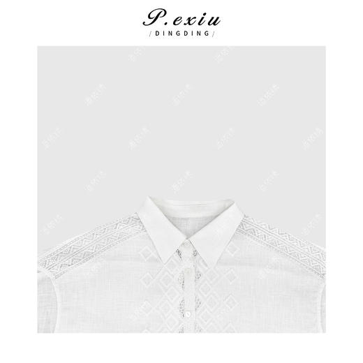 03-5潘依绣丁丁宠粉苎麻法式镂空勾花立体菱格短袖衬衫 Q20322 商品图2