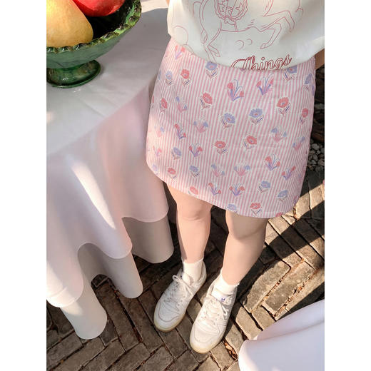 <曾小咸推荐>卡通印花圆领T恤条纹半身裙【预售7-15天发货】 商品图2
