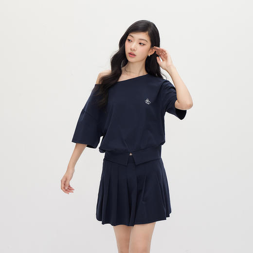 森马套装女夏季短款百褶裙斜肩开叉上衣刺绣2026新款小性感两件套 商品图2