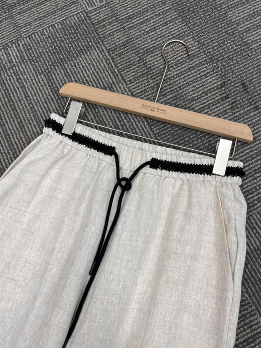 原单100%亚麻松紧腰抽绳阔腿直筒裤 商品图1