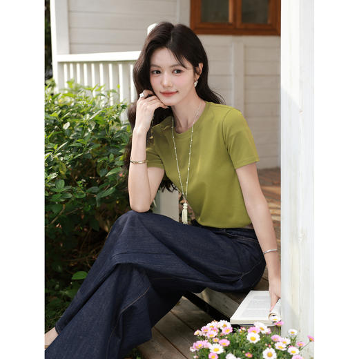 鹿向南【0330/20:00新品前一小时7折限量100件】绿色T恤 商品图0