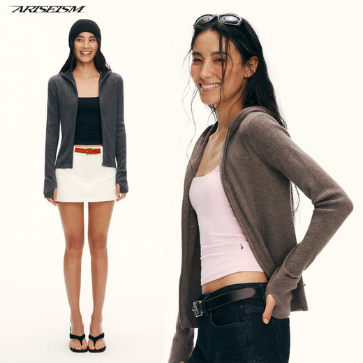 Ariseism 黑标 100%羊毛连帽针织开衫女春季新款上衣 商品图1