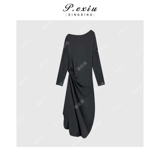 04-1潘依绣丁丁宠粉法式气质扭结斜肩长袖连衣裙Q33154 商品图1