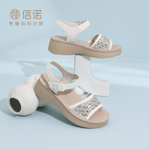 信诺一字带凉鞋厚底凉鞋女外穿时装凉鞋2026夏季新款软底妈妈凉鞋6L906-6 商品图3