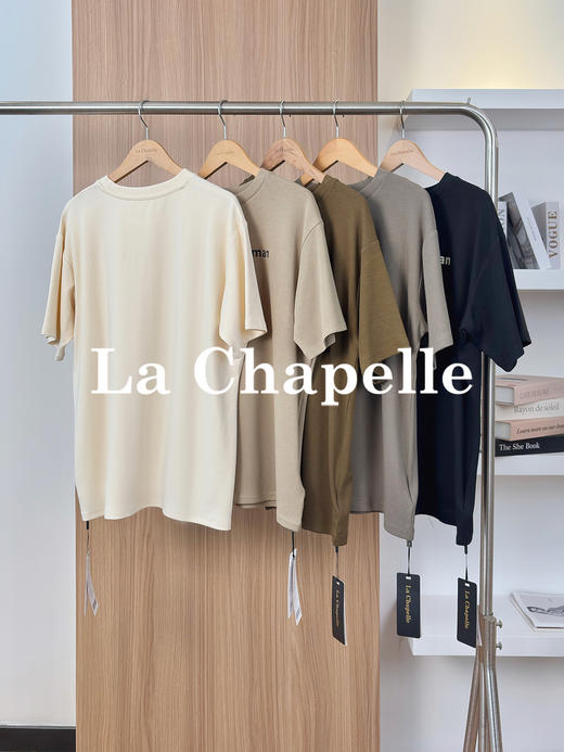 专柜实拍【舒适不束缚】拉夏贝尔/La Chapelle高质感弹力足透气舒适五色圆领字母短袖T恤 商品图1