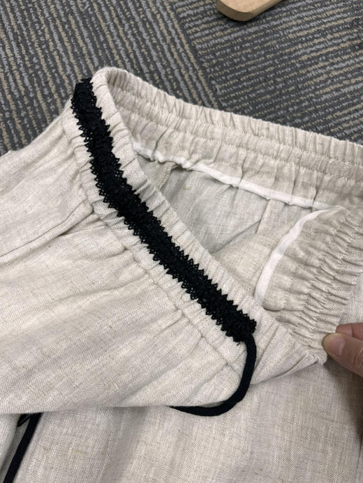 原单100%亚麻松紧腰抽绳阔腿直筒裤 商品图2