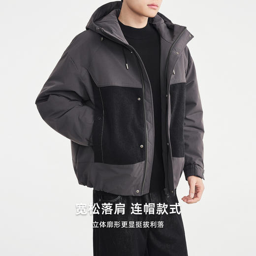 墨麦客男装牛仔拼接连帽棉服男2025冬季新款明辑线男士棉袄87759 商品图1