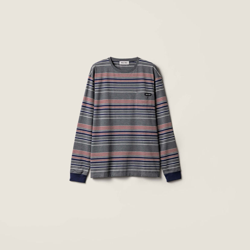 MIU-T 灰白红条纹长袖