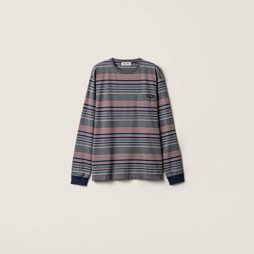 MIU-T 灰白红条纹长袖 商品图0