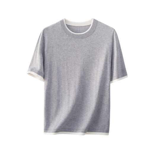 【门店同款】100%莱赛尔天丝圆领短袖针织衫女撞色边极简通勤上衣 商品图3