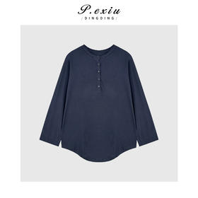 03-5潘依绣丁丁宠粉极简主义半开领排扣中袖T恤Q4812