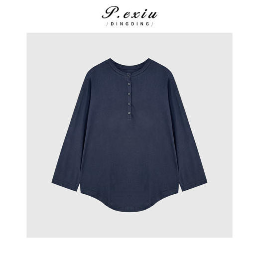 03-5潘依绣丁丁宠粉极简主义半开领排扣中袖T恤Q4812 商品图0