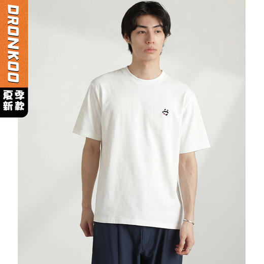 DRONKOO 2026 圆领左胸熊猫刺绣修身短袖T恤 商品图0