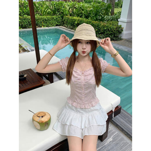 <曾小咸推荐>方领泡泡袖条纹衬衫短袖【预售7-15天发货】 商品图3