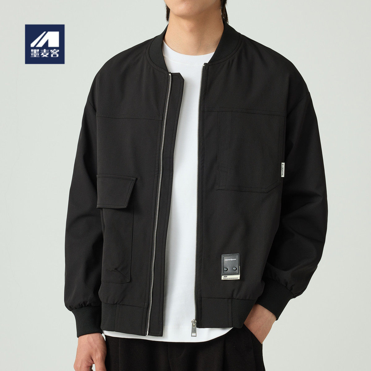 墨麦客华夫格飞行员夹克秋冬新款棒球领休闲肌理工装多口袋外套。