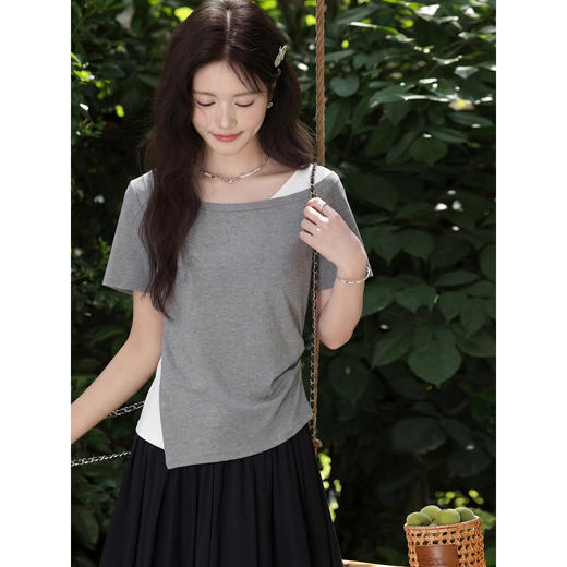 鹿向南【0331/20:00新品前1小时7折限量100件】灰色小众短袖T恤 商品图1