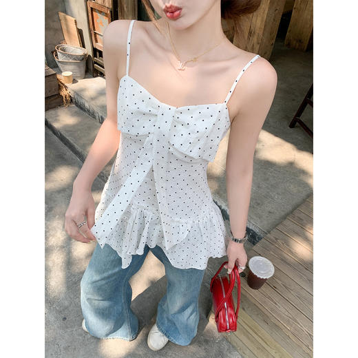 <曾小咸推荐>辣妹波点绑带外穿吊带背心【预售7-15天发货】 商品图0