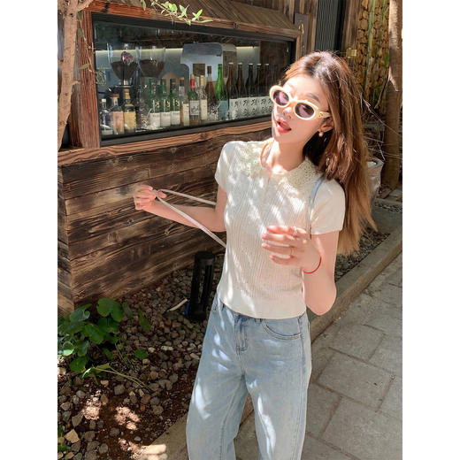 <曾小咸推荐>蕾丝娃娃领2色针织短袖气质【预售7-15天发货】 商品图1