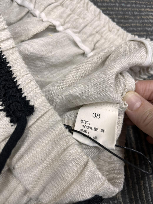 原单100%亚麻松紧腰抽绳阔腿直筒裤 商品图3