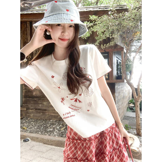 <曾小咸推荐>甜美风字母印花圆领短袖T恤【预售7-15天发货】 商品图0